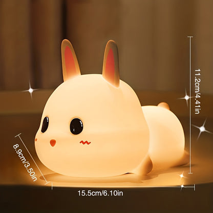 Adorable rabbit-shaped night light for bedroom, rechargeable and portable.