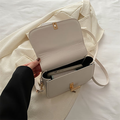 Casual PU crossbody bag for women with adjustable strap, solid color, turn-lock closure, lightweight handbag with French stick lock design at origin Baigou.