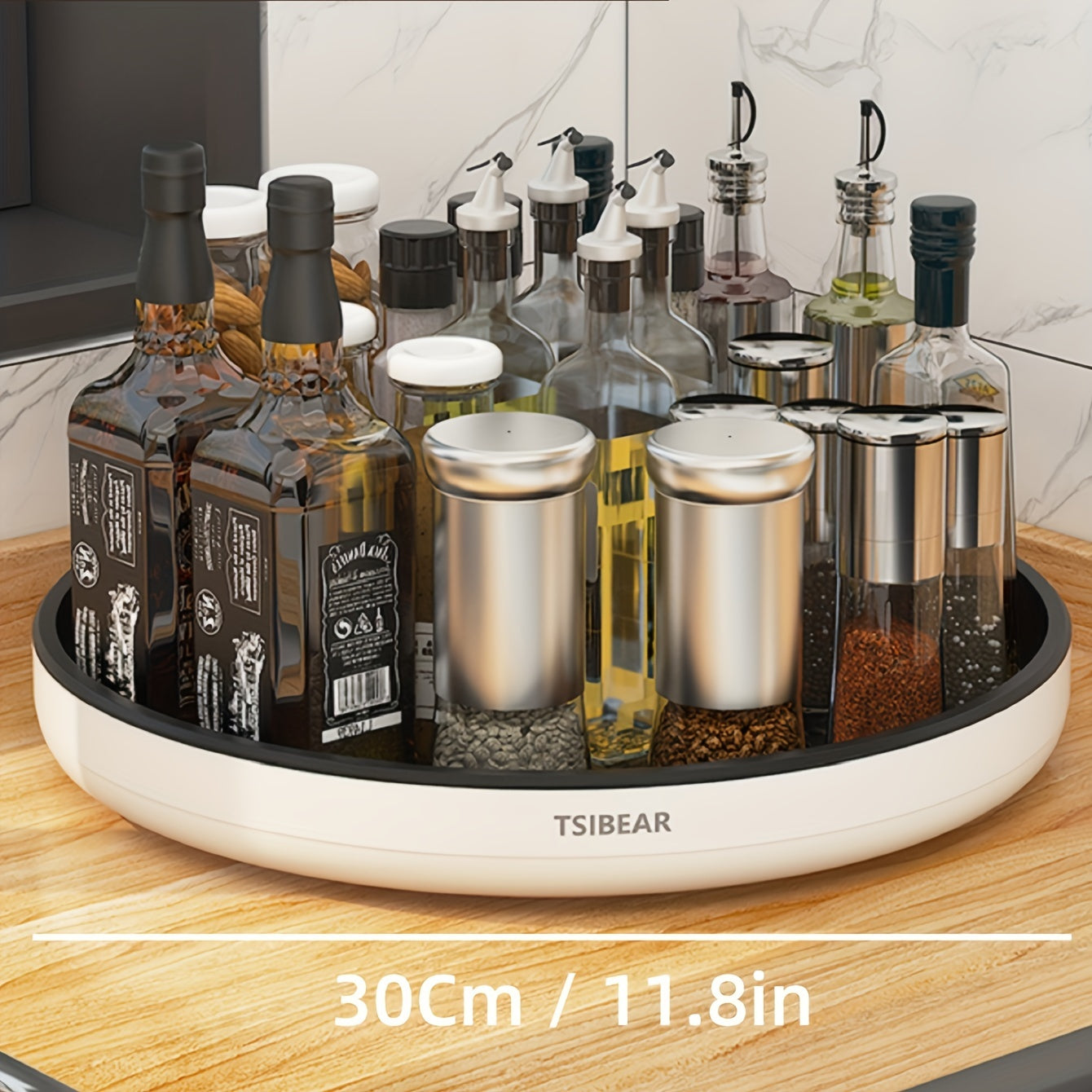 360° Rotating Kitchen Tool Organizer - This versatile countertop storage rack is perfect for organizing condiments, soy sauce, and vinegar. It also includes a durable plastic fruit tray for added convenience.