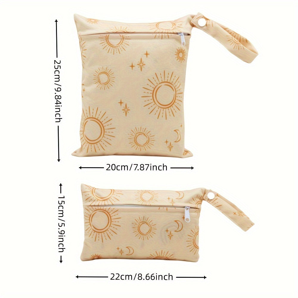 2 ta Boho Quyosh Print Suvga chidamli Bolalar sumkalari to'plami - Ko'p maqsadli Nam/ Quruq Nappy Pouch va Kosmetika Tashuvchisi, Zip yopilishi bilan, Sayohat gigienasi va zarur narsalar uchun ideal