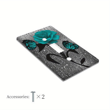 Teal Rose Flower Wall Plate for Light Switch, No Electricity Needed, Easy to Clean, Versatile Home Decor. Single Gang/2 Gang Options.