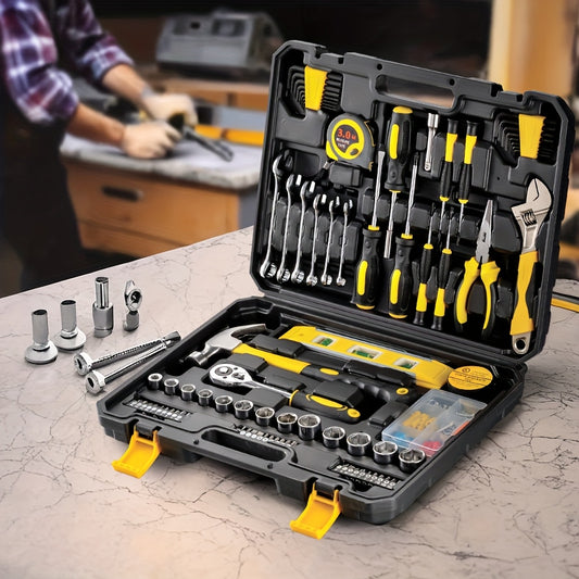 A versatile home repair kit with 108 tools for home renovations and automotive repairs, featuring high-precision wrenches, magnetic screwdrivers, and hex key sets. An excellent gift for