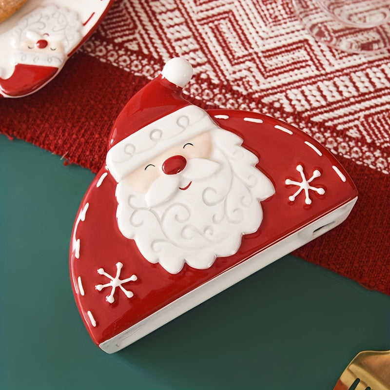 Festive Christmas Santa Claus Ceramic Napkin Holder - Adds Cheer to Your Tabletop with Embossed Cartoon Holiday Design, Perfect for Holding Paper Tissues