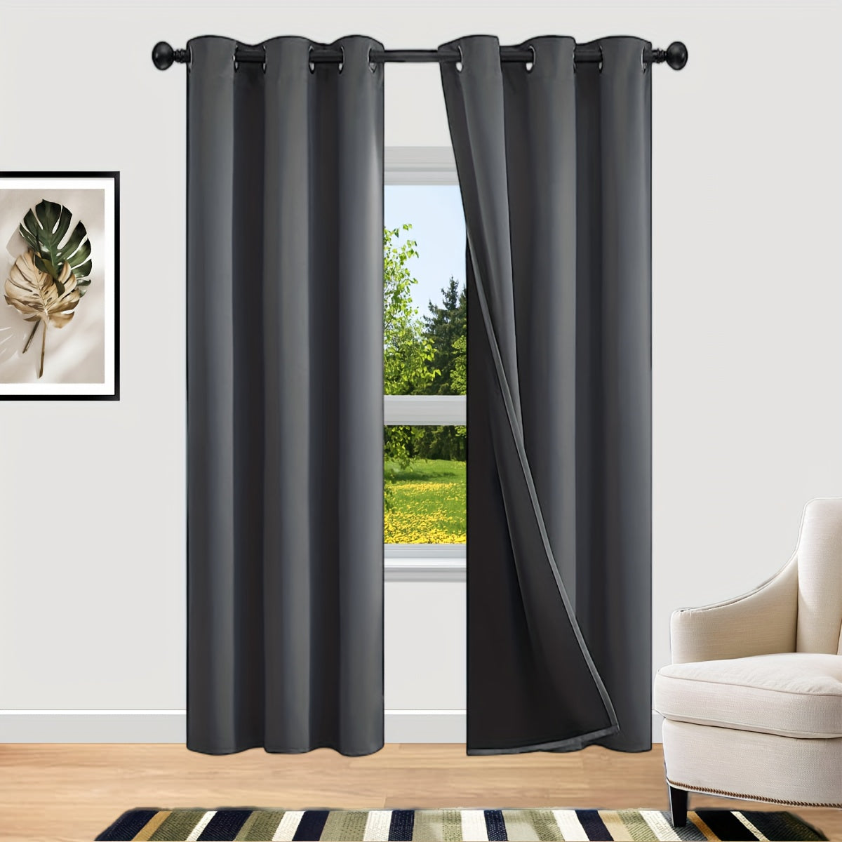 2 Sets of Bedroom Curtains with Coated Insulation and Simple Grommet Design for 100% Blackout