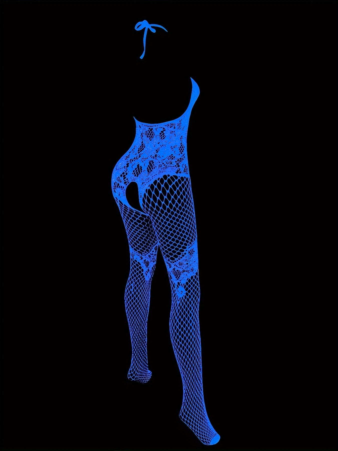 Neon glow-in-the-dark fishnet bodystocking for women, perfect for Y2K clubwear.