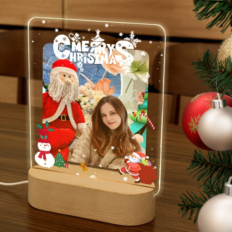 Personalize your space with our LED light-up acrylic photo frame, perfect for displaying a single Christmas-themed picture. This customizable frame is an ideal gift for birthdays, anniversaries, Valentine's Day, and festive home decor. Suitable for ages