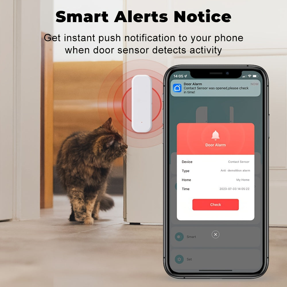 WiFi-enabled home security system with magnetic sensors for doors/windows, voice control, app remote access, customizable modes, and compatibility with Alexa and Google Assistant.