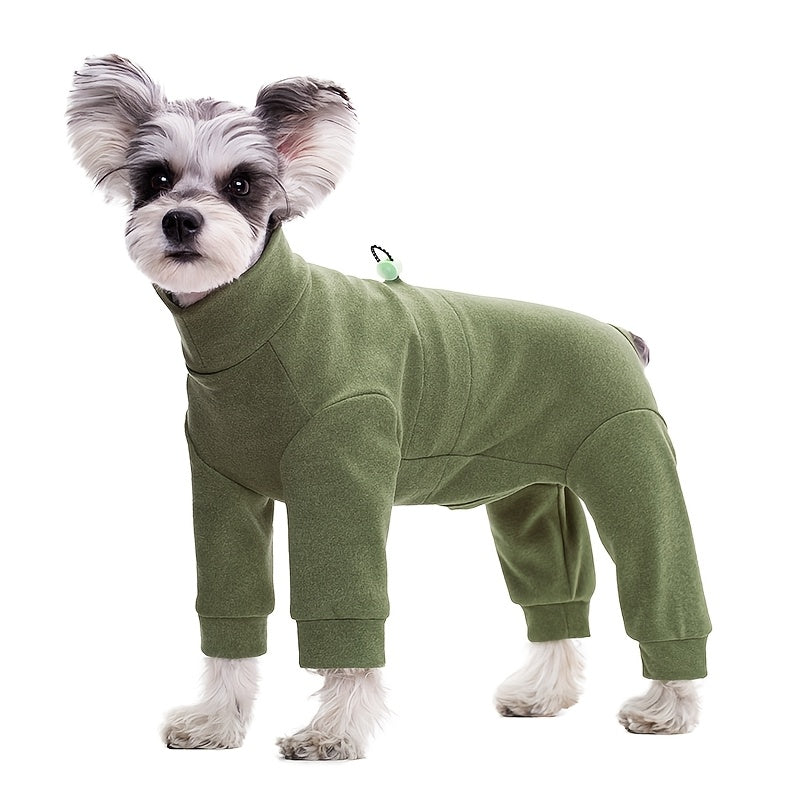 Pet jumpsuit for dogs and cats, made of 100% polyester thermal fleece with adjustable chest. Suitable for small, medium, and large breeds in all seasons.