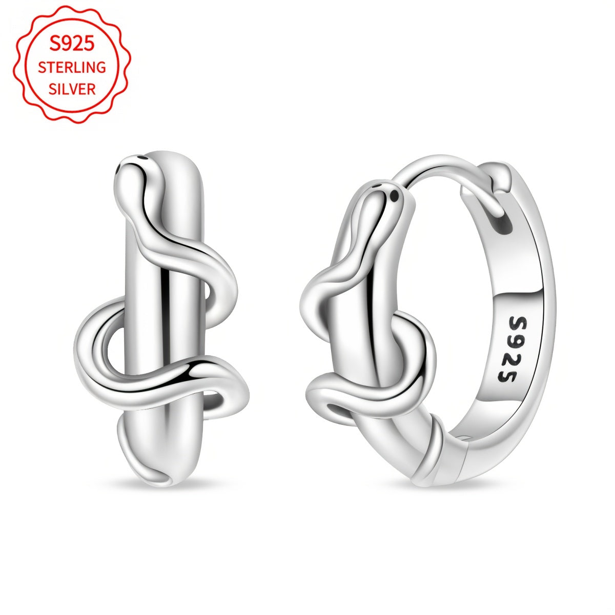 Elegant and simple 925 Sterling Silver snake earrings weighing 4g/0.14oz. Perfect accessory for parties, travel, birthdays, or as a fashion jewelry gift for ladies. Great for DIY projects.