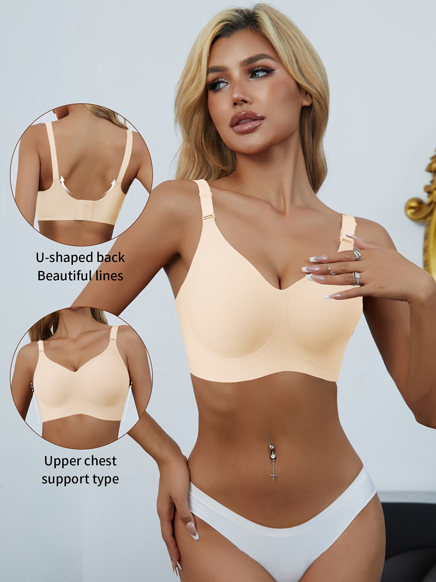 Wireless cami bra with push-up support, comfortable and seamless, for women's lingerie and underwear.