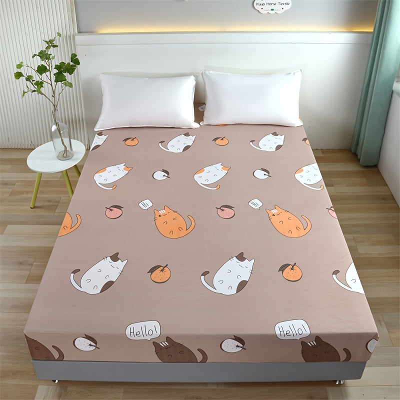 100% polyester single-layer bed sheet with a waterproof cartoon design. This machine washable sheet is designed to fit mattresses between 30-34cm high.