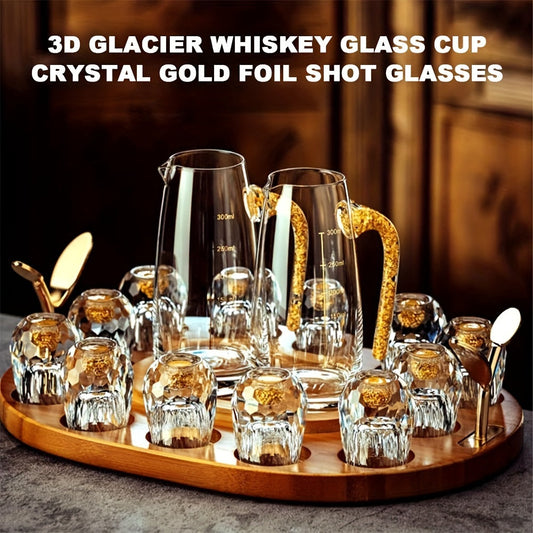 Elegant Crystal Whiskey Glass Set with Golden Foil Accents - Includes 6 Old Fashioned Glasses and Decanter, High-Quality Glassware for Scotch, Bourbon, Vodka, Presented in a Premium Gift Box (6 Glasses + 1 Carafe)