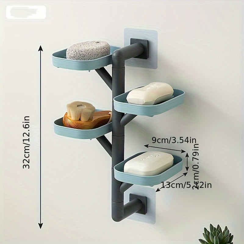 Rotating wall-mounted soap dish with drain - No-drill bathroom organizer for soap and accessories