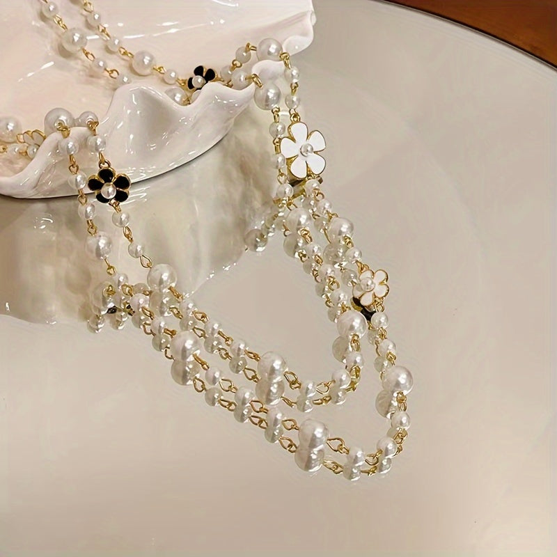 Elegant Baroque-inspired Faux Pearl Flower Necklace, Perfect for Women's Parties, Banquets, and Everyday Wear