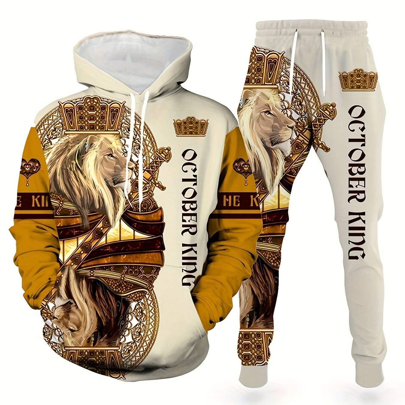 Autumn Men's Lion Pattern Sports Pajama Set