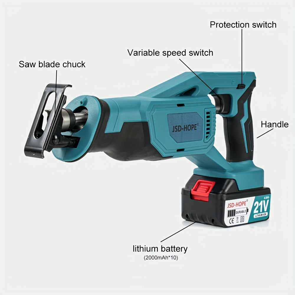 JSD-HOPE Cordless Reciprocating Saw with European Standard Plug, Durable PPSU Material, Rechargeable 18650 Battery Included (No Chainsaw Disc Blade)