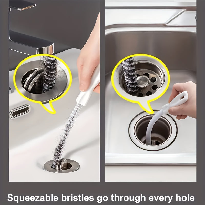 Eliminate clogs effortlessly with our 1pc Manual Drain Cleaner Brush. Perfect for Kitchen Sink, Bathroom, or Toilet, this Plastic Hair Clog Remover requires no electricity to use. Say goodbye to pesky blockages with this Easy-to-Use Sewer Cleaning Tool.