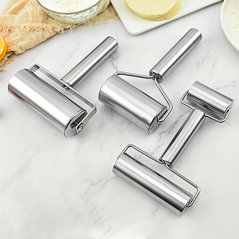 Double-sided Stainless Steel Rolling Pin - Versatile T-Shaped Tool for Baking, Dumpling Making, and More in Kitchens and Restaurants