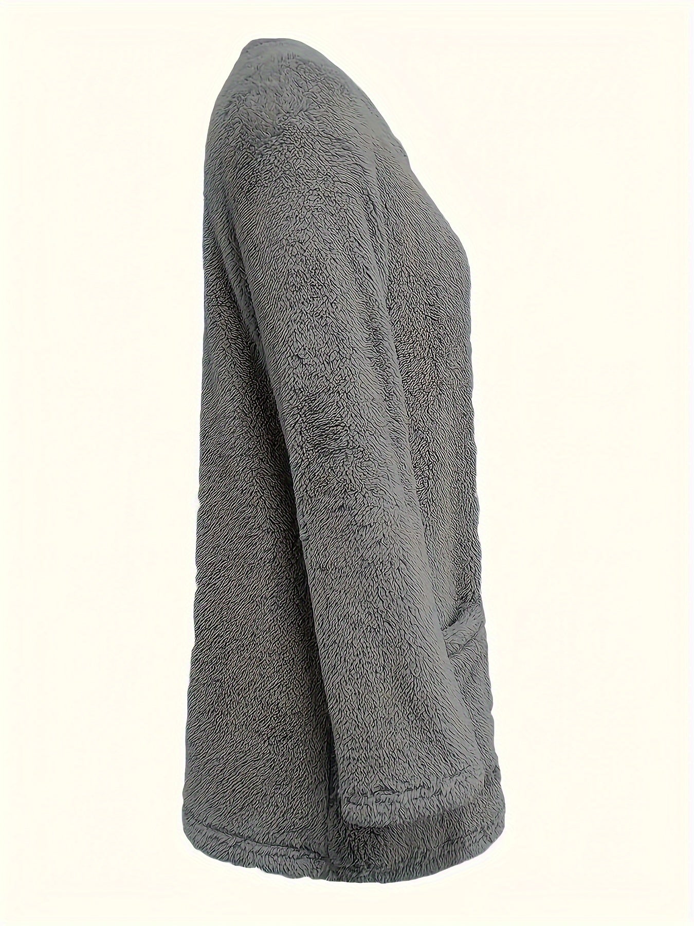 Soft teddy fleece pullover with pockets - cozy loungewear for women, machine washable.