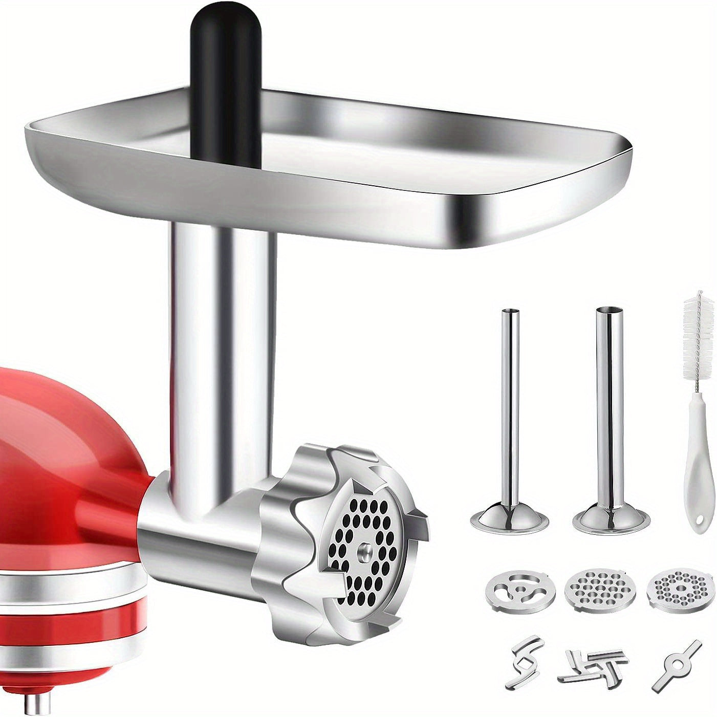 Get the FASSALE 1 Set Meat Grinder Accessory Set - a metal food grinder attachment designed for KitchenAid stand mixers. This creative, cost-effective, and easy-to-use tool is durable, reusable, and a must-have for your kitchen supplies.