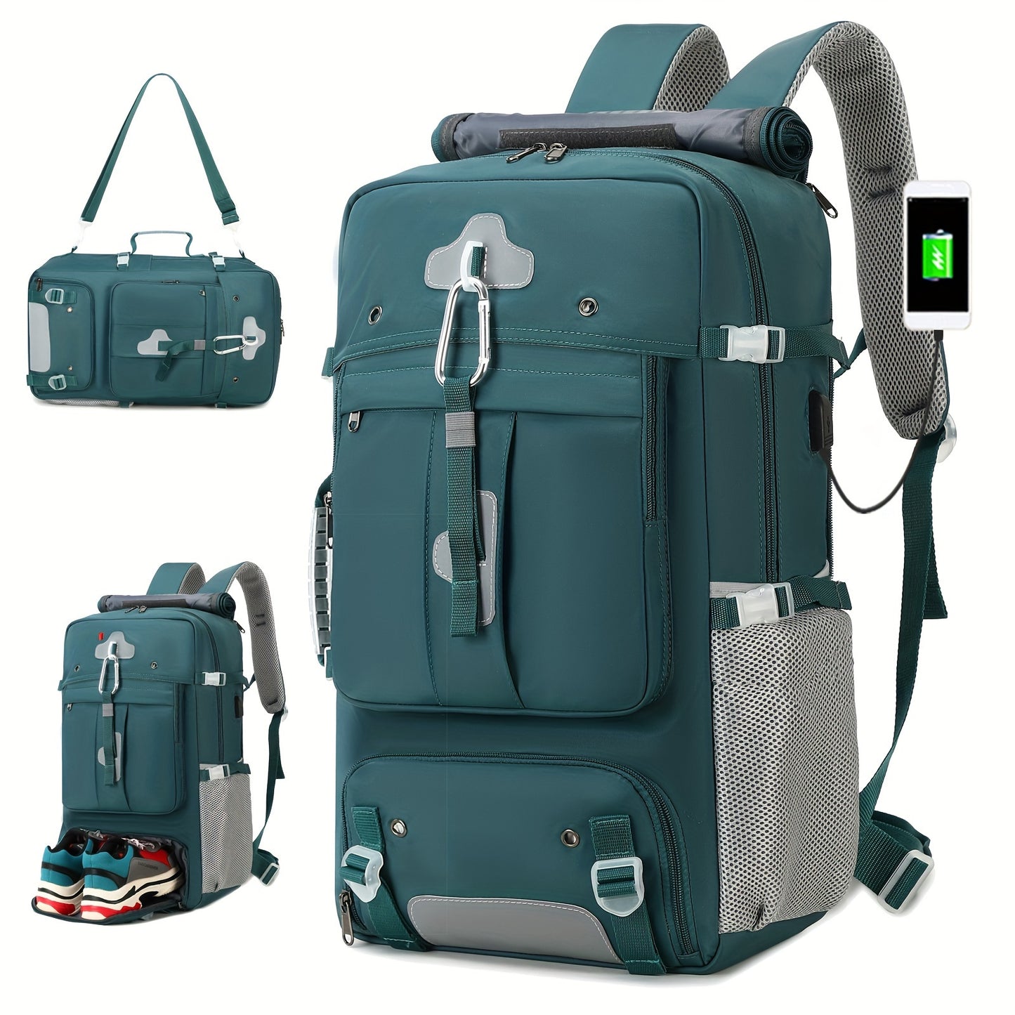 50L hiking backpack for women with large capacity, shoe compartment, and 17.3-inch computer sleeve, ideal for camping and back-to-school season.