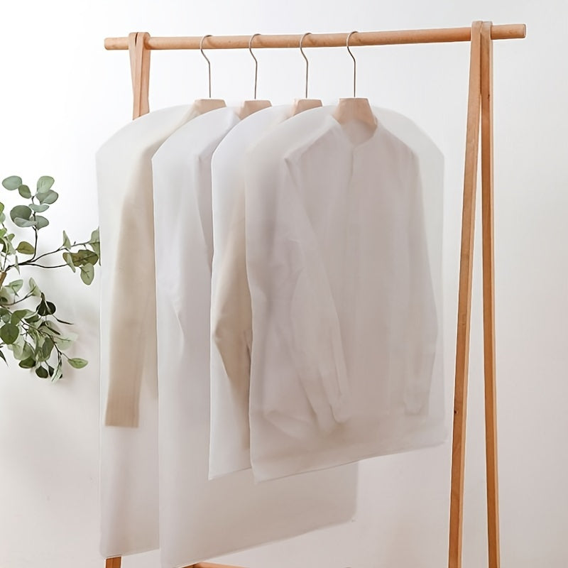 White Hanging Garment Bags (5 pieces) - Dustproof, Washable, and Zipperless covers for Clothing Storage, Transparent and Waterproof.