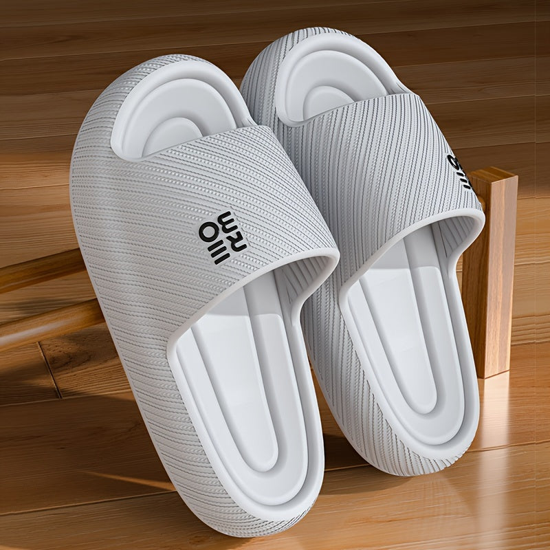 Women's Summer 2024 EVA Slide Sandals in Black and White, Non-Slip with Thick Sole for indoor use, Textured Design.