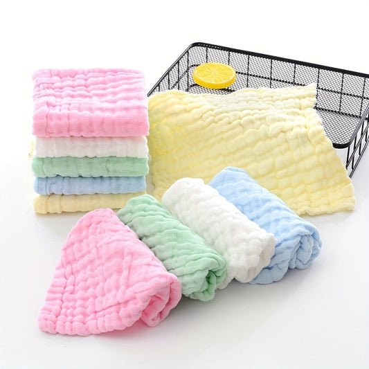 Set of 5 Baby Muslin Washcloths/Burp Cloths/Face Towels made of natural Muslin cotton. These soft face cloths are perfect for newborns and make a great baby shower gift. Each cloth has 6 layers for optimal absorbency, measuring 26.92x26.92 cm.