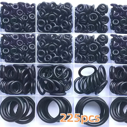 225 dona Premium kauchuk O-ring assortimenti to'plami - 18 o'lcham, neftga chidamli va mustahkam muhrlash gaskets, plumbing, avtomobil, mexaniklar uchun - havo/gaz ulanishlari uchun ideal, qayta ishlatiladigan saqlash bilan