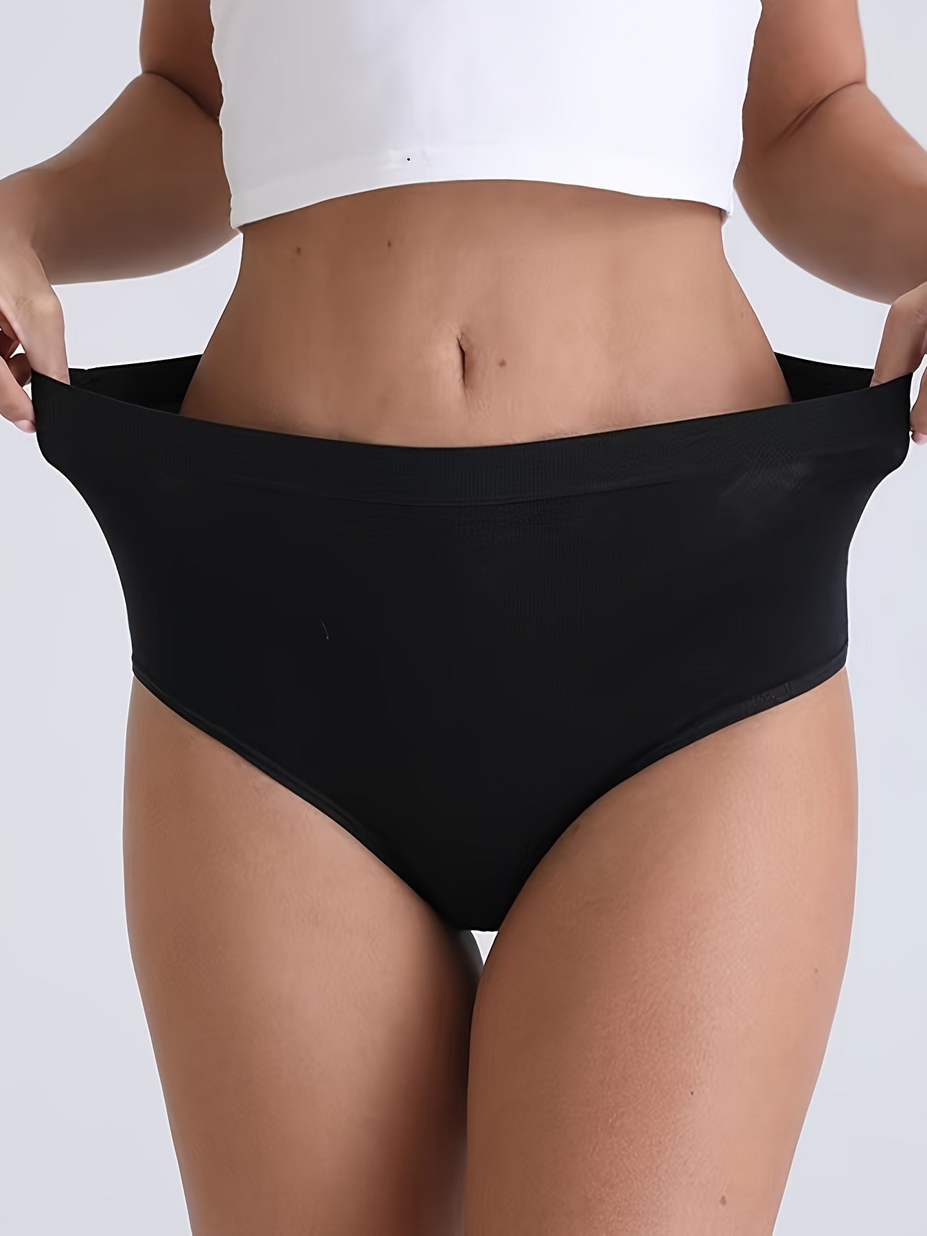 3 Simple Solid Briefs, High Waist Intimates Panties, Women's Underwear & Lingerie