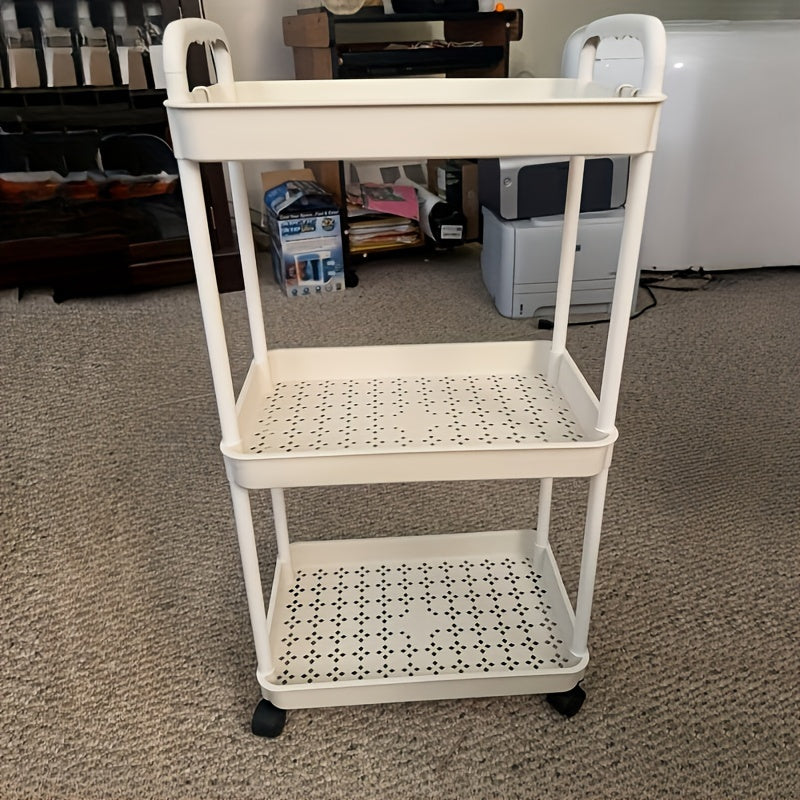 Durable plastic cart for easy storage, ideal for kitchen, bathroom, bedroom - white color