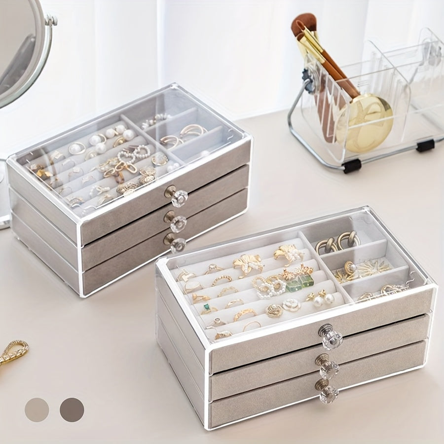 Acrylic jewelry organizer with drawers - vintage-inspired, transparent storage box for home or dorm.