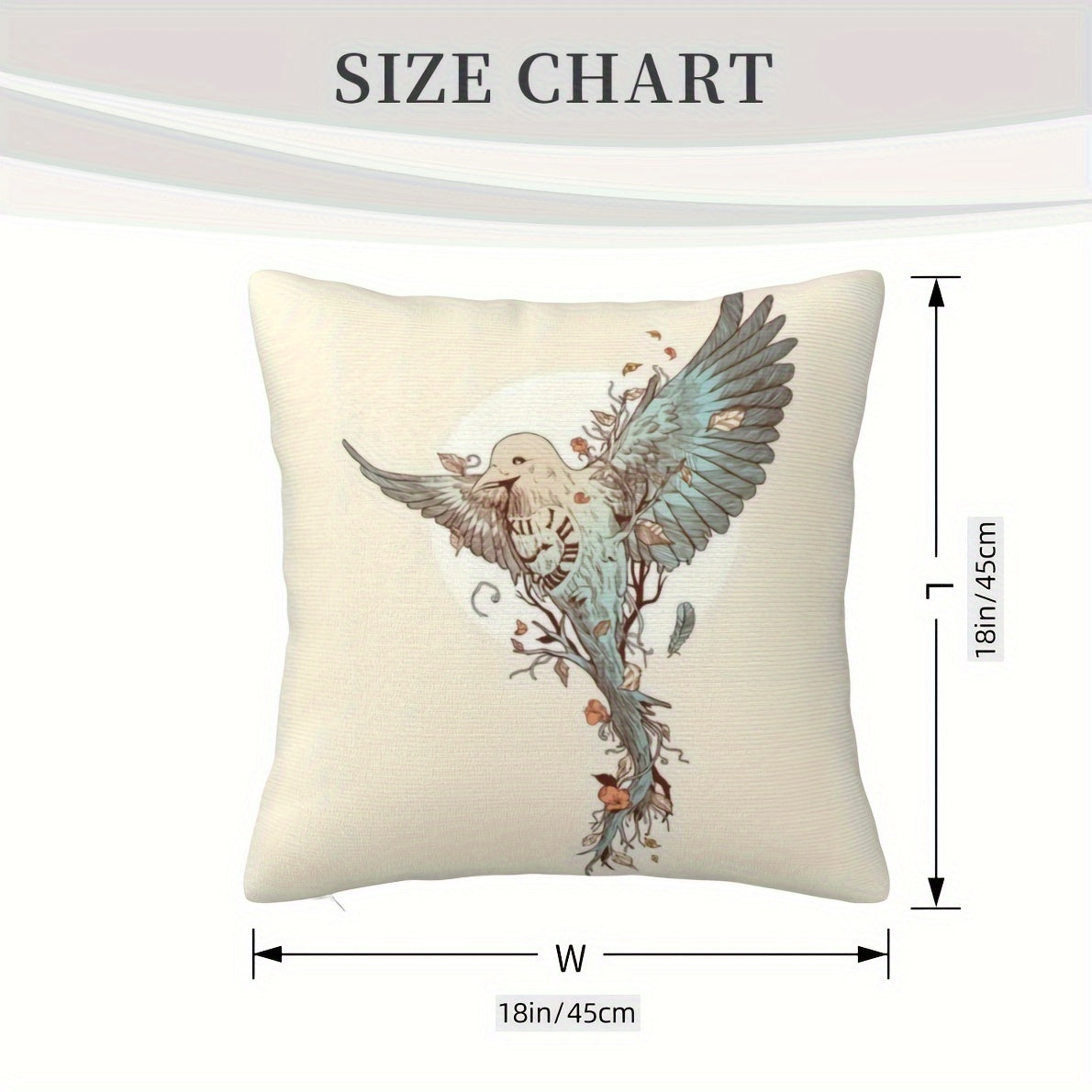 Modern Throw Pillow Cover in Timebird Style - Made of Polyester with Zipper Closure - Hand Washable, Woven Design, Suitable for Different Room Styles - Adds Elegance to Your Sofa or Bedroom (Pillow Sold Separately)