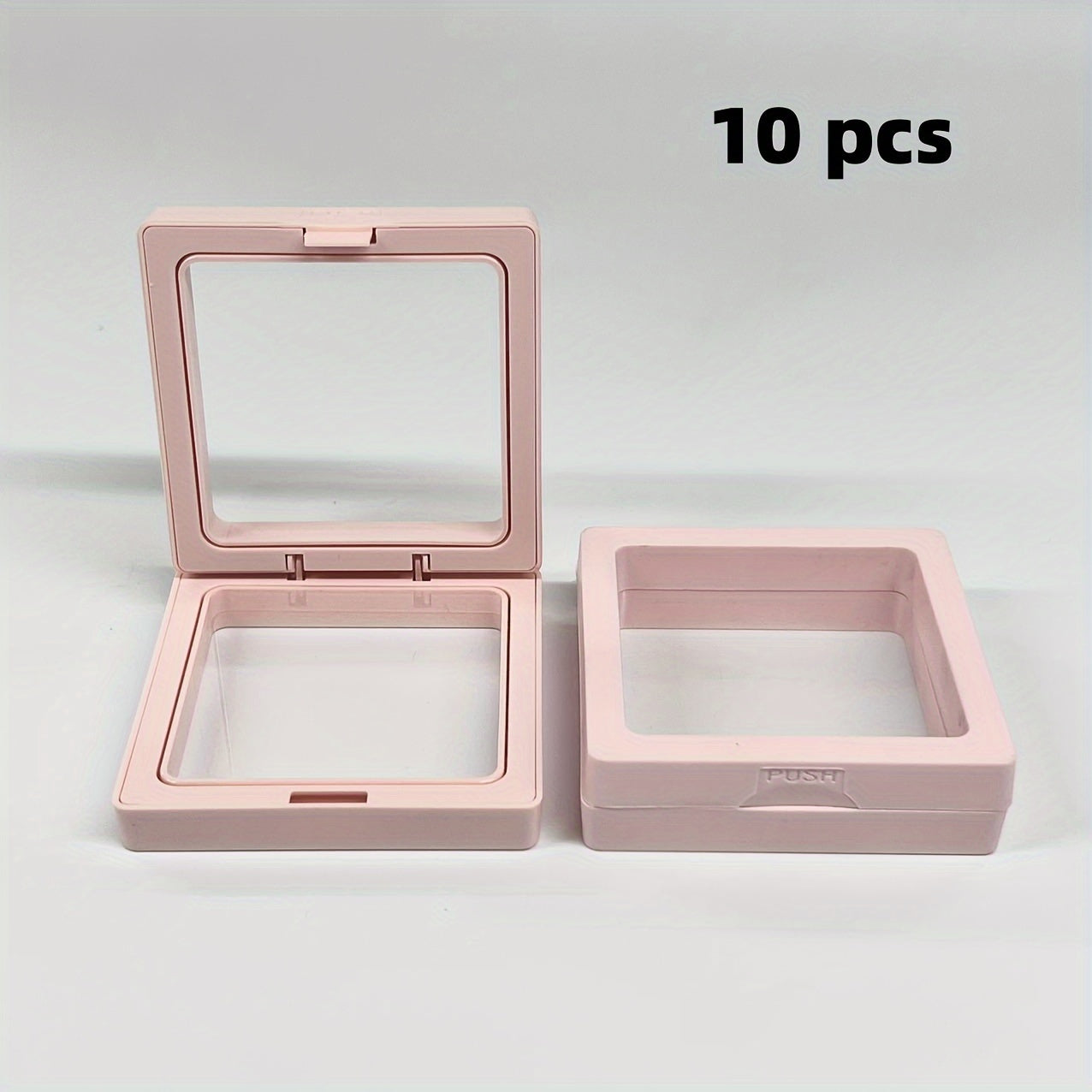 10-pack of floating jewelry boxes for rings, bracelets, earrings, and necklaces.