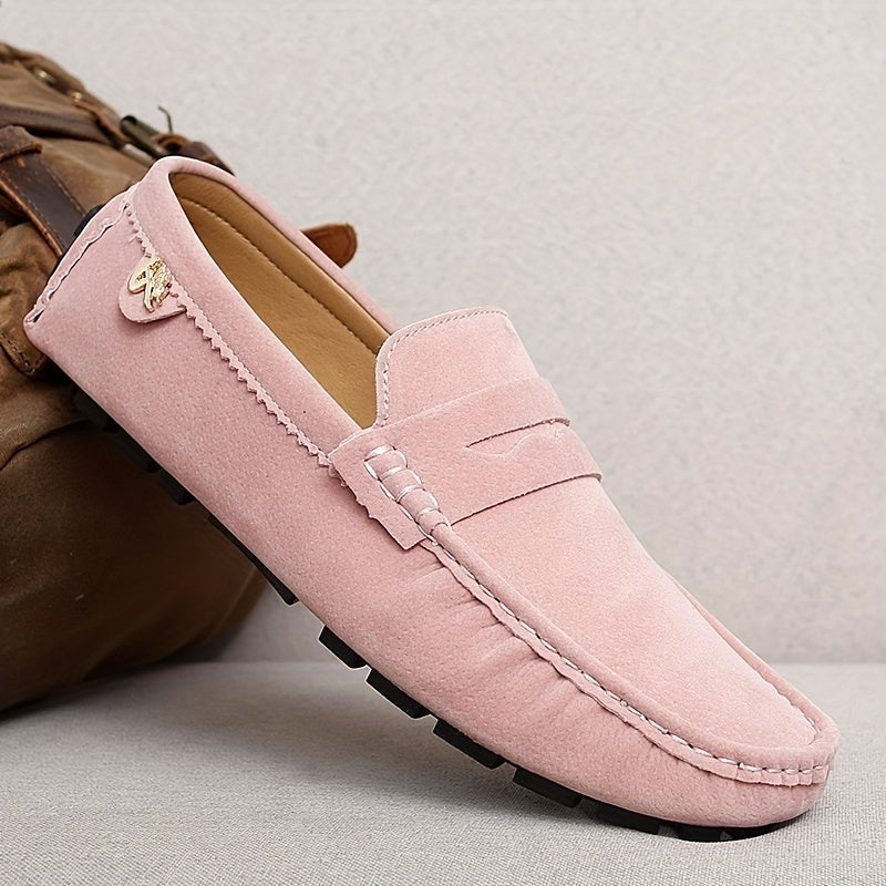 Microfiber loafers with solid color, rubber sole, and polyurethane insole for all-season comfort in casual, party, and wedding activities.