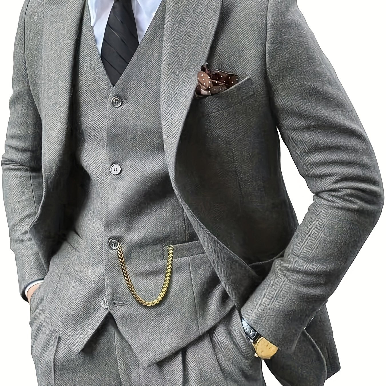 Men's 3-piece retro herringbone suit