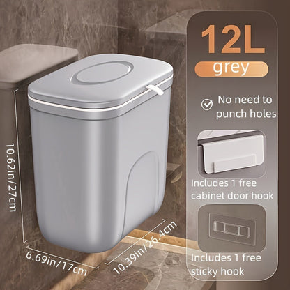 [Top Pick] Odor-Sealing Hanging Trash Can with Lid - Ideal for Bathroom, Toilet & Diapers - Versatile Plastic Waste Bin