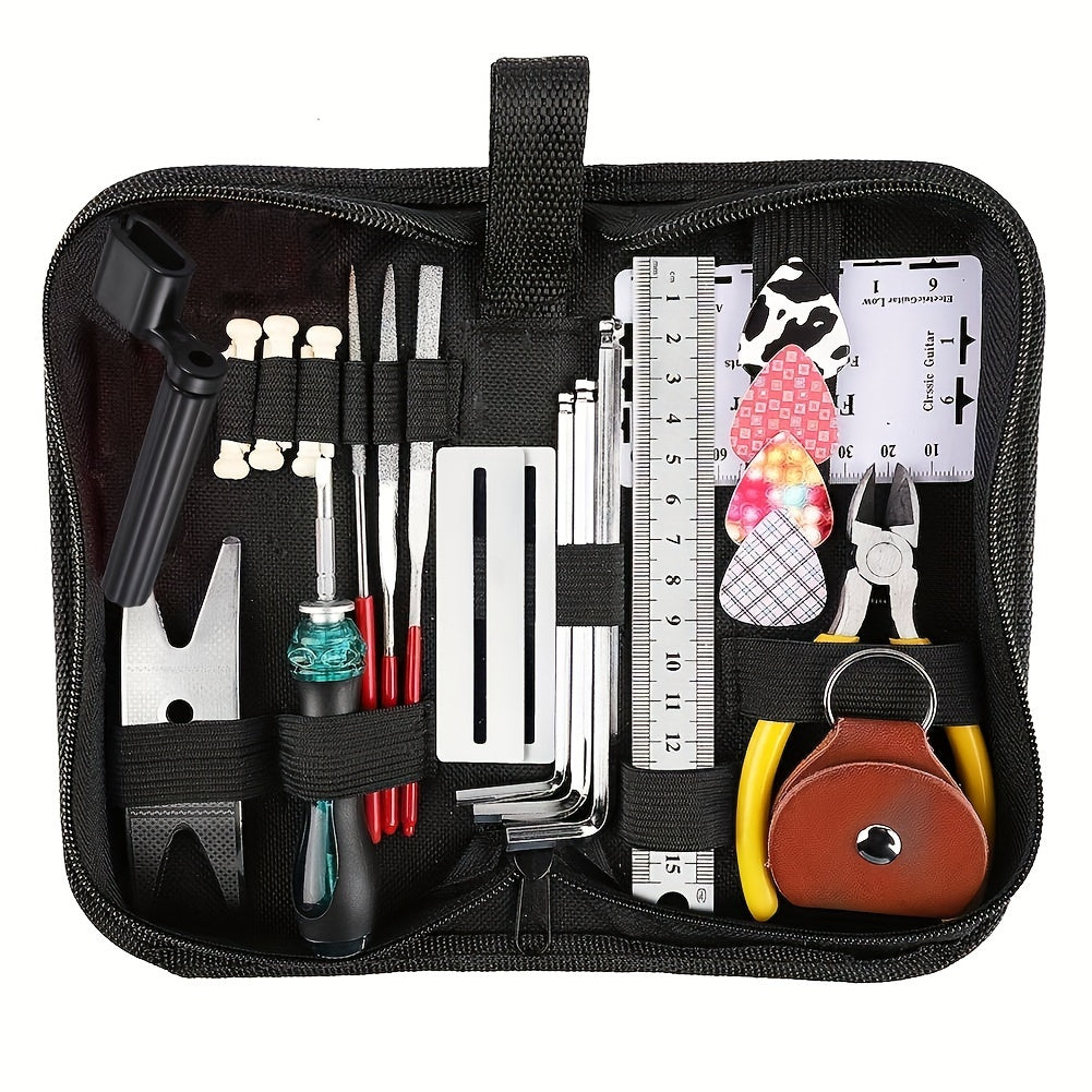 Guitar Tool Kit, a thoughtful gift for guitar enthusiasts of all levels. Includes string winder, maintenance tools for ukulele, bass, banjo, and acoustic guitars.