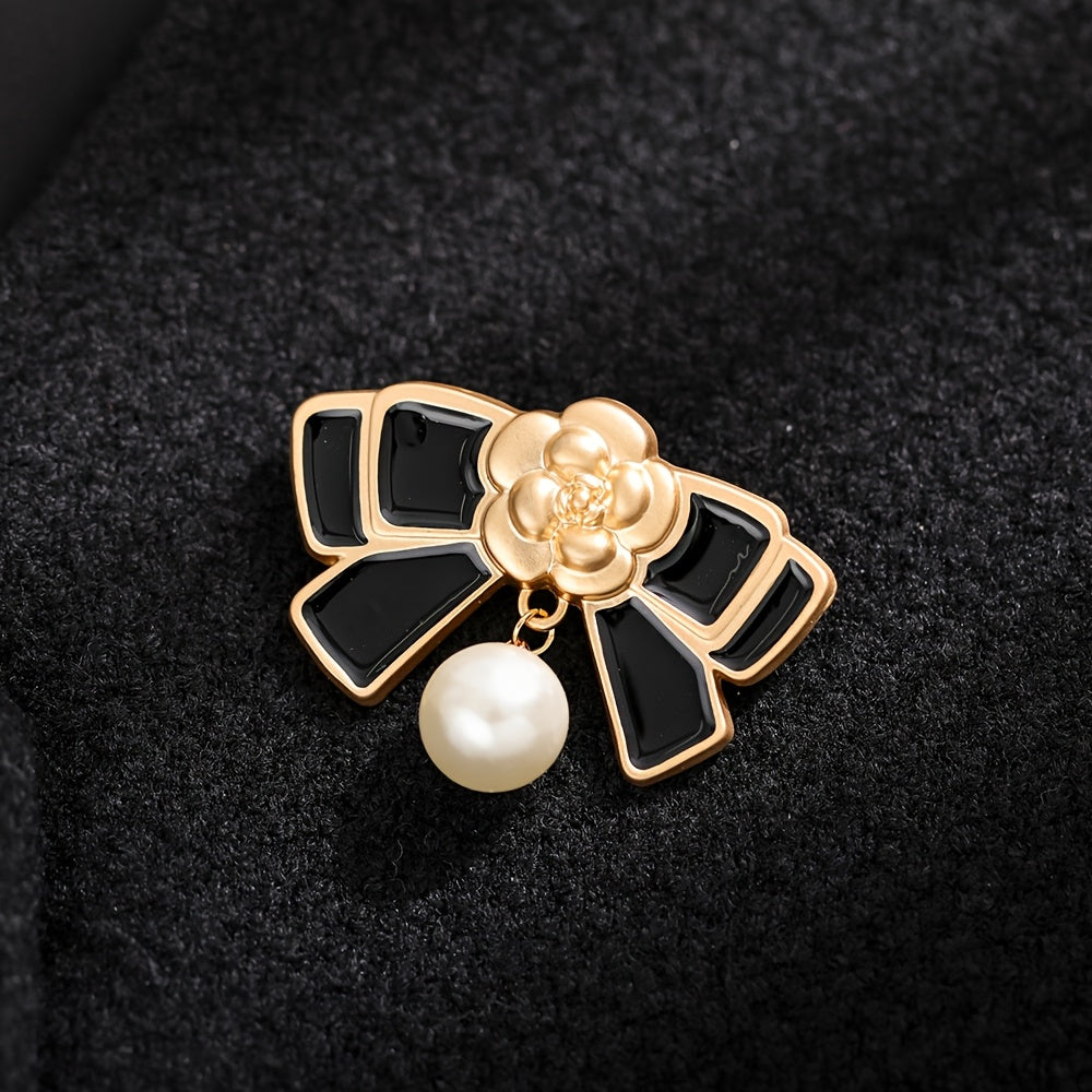 Stylish Camellia Brooch featuring Faux Pearl, Stainless Steel & Alloy, Timeless Fashion Accessory, Simple and Elegant Design, Vintage Chic Style.