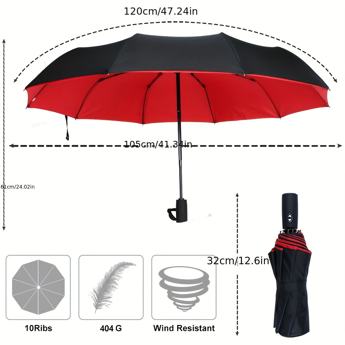 Stylish automatic umbrella with 10 ribs, windproof and UV protected, ideal for both sunny and rainy weather.