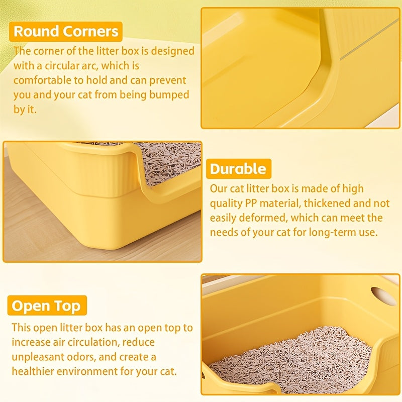 XL Cat Litter Box with Splash Protection, Semi-Enclosed & Open Design, Includes Scoop and Deodorant Bag