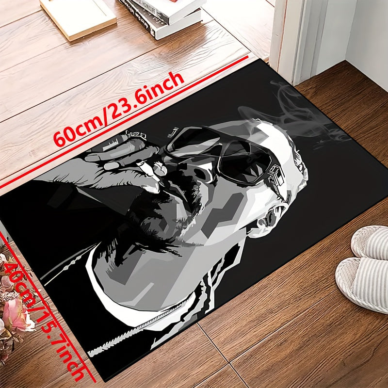 Polyester Area Rug with 'Man in Glasses' Art - Easy to Clean in Washing Machine | Slip-Resistant Mat for Indoor/Outdoor Use | Features Thick Felt Fabric | Ideal for Various Areas such as Hallway, Living Room, Bedroom, Nursery, and Garden | Available in