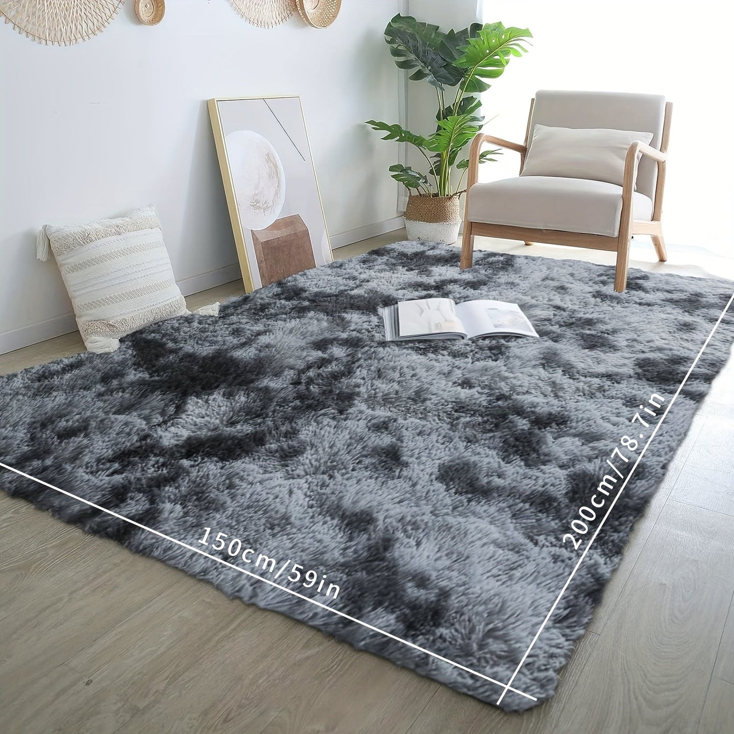 This high-quality plush shag area rug features a 5cm high pile and weighs 900g/sqm. It is machine washable and has a non-slip backing, making it perfect for use in bedrooms, living rooms, and offices. This rectangle polyester indoor carpet meets the