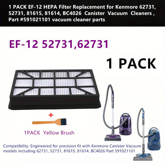 Upgrade your Kenmore Canister Vacuum with the Premium EF-12 HEPA Filter Replacement (62731, 52731, 81615, 81614, BC4026) for improved air quality and efficient capture of fine particles. This filter is compatible with Models #591021101.