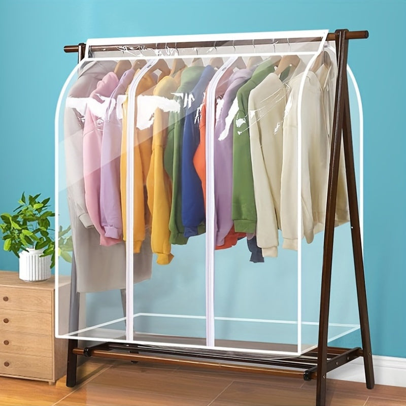 Durable Clear Hanging Garment Cover - Reusable PVC Clothes Protector Bag, Waterproof Wardrobe Dust Cover with Undercounter Mounting for Bedroom Storage, Stain Resistant and Washable Design