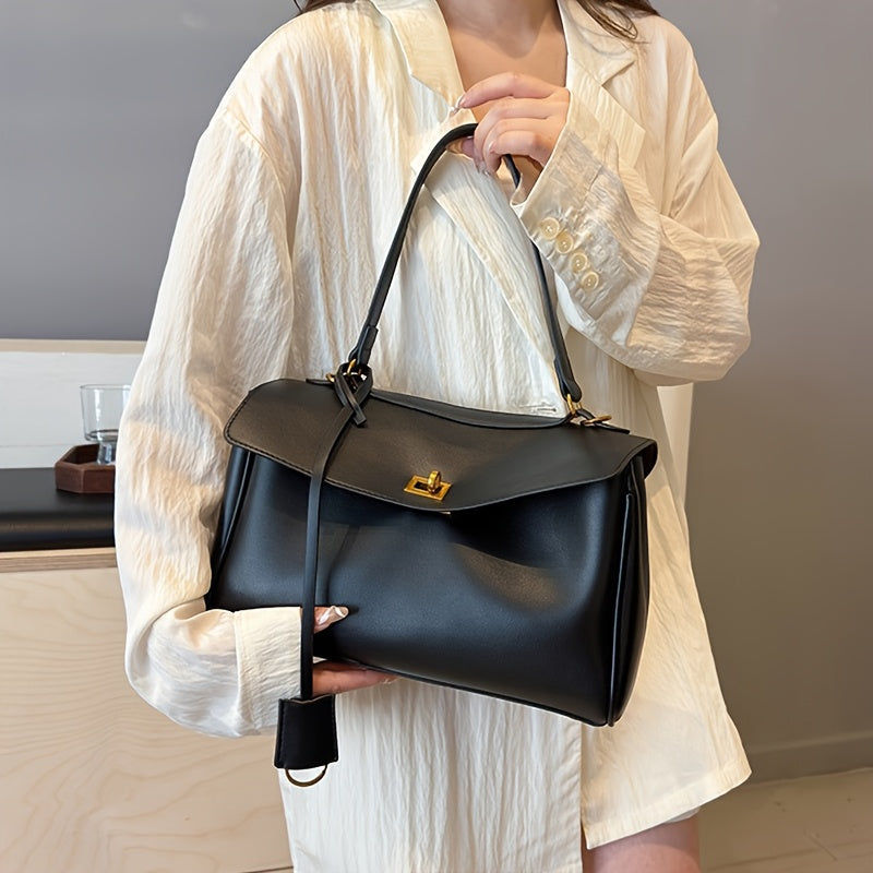 Elegant French-style soft tote bag for women with large capacity, ideal for commuting and crossbody use.