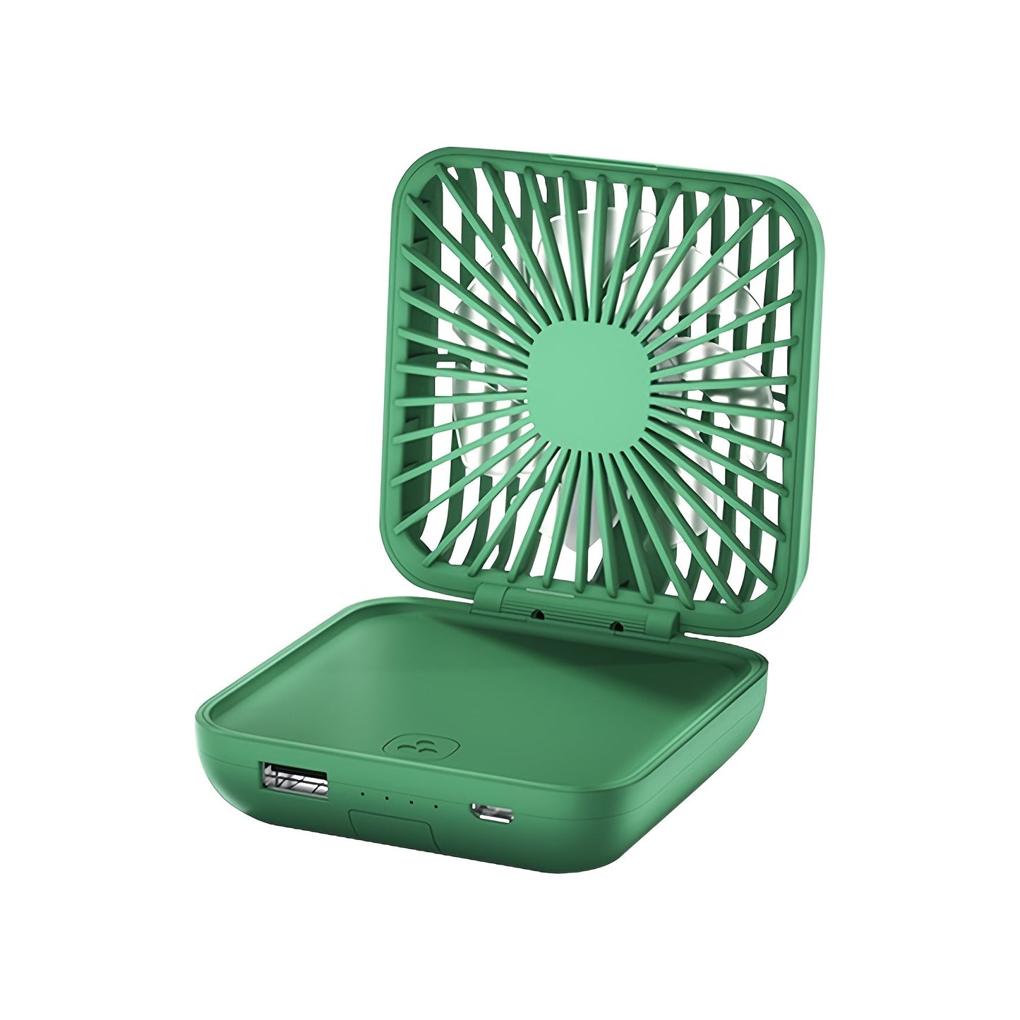 Portable and wearable Compact USB Fan with 3-speed adjustment, featuring a rechargeable lithium battery. Perfect for indoor and outdoor use, includes a light kit for added convenience.