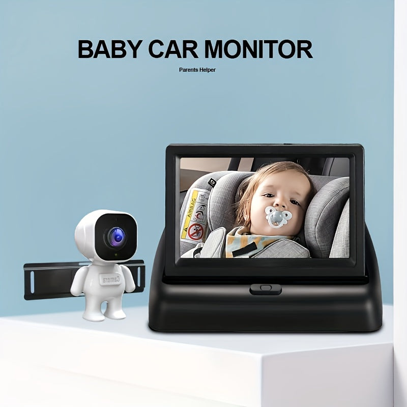 Stay safe while driving with our Rear-Facing Car Seat Camera Monitor. This monitor features a 10.92cm HD display, wide angle lens, and night vision capabilities, providing in-car safety surveillance for infants and toddlers. The 720P video quality and