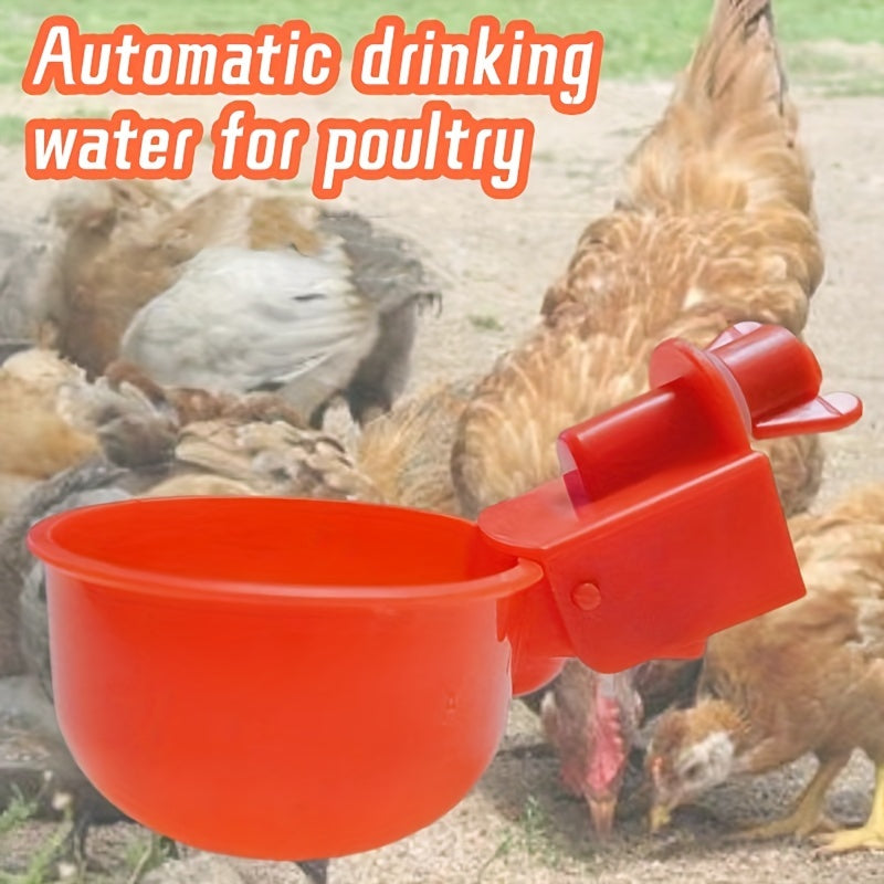 Battery-free automatic plastic water fountain for chickens and poultry.