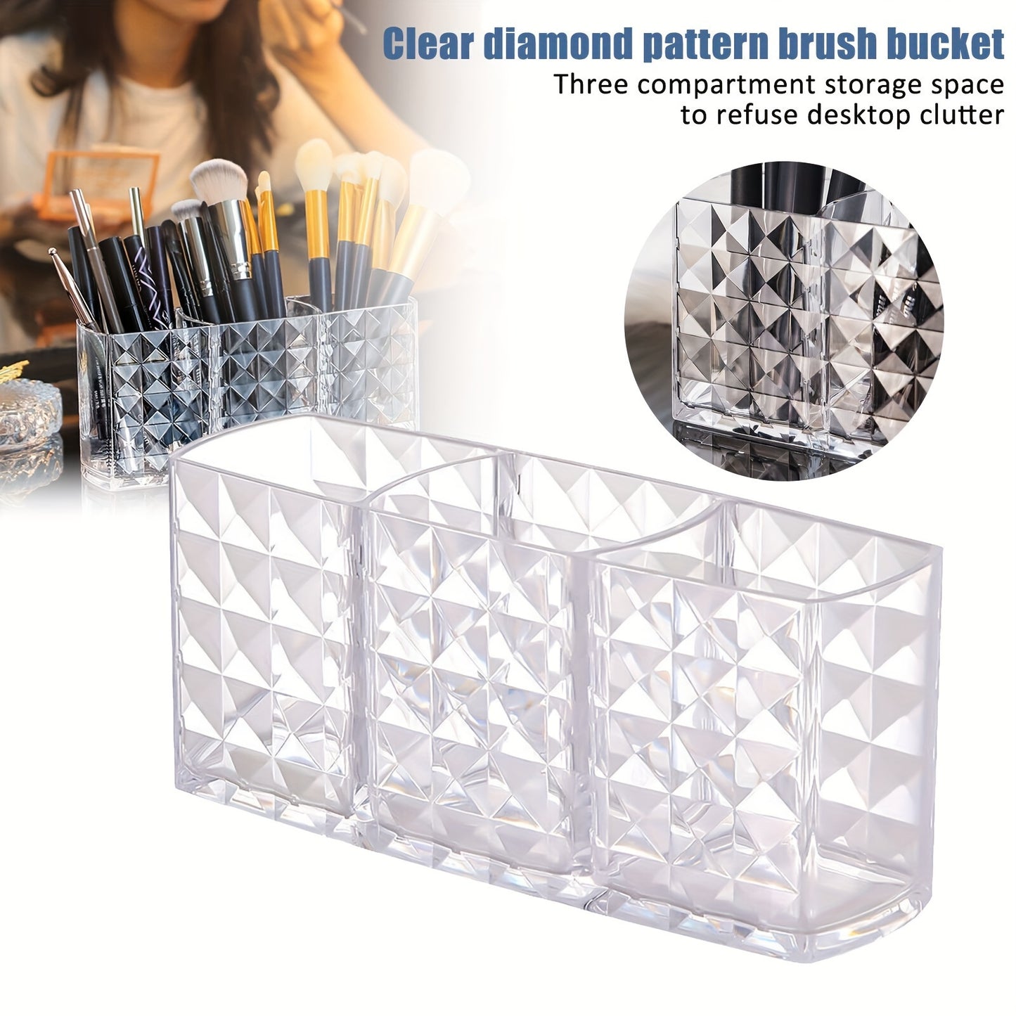 Acrylic storage box for eyebrow pencils and brushes.